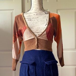 Bebe Orange/Beige Metallic Shrug, XS